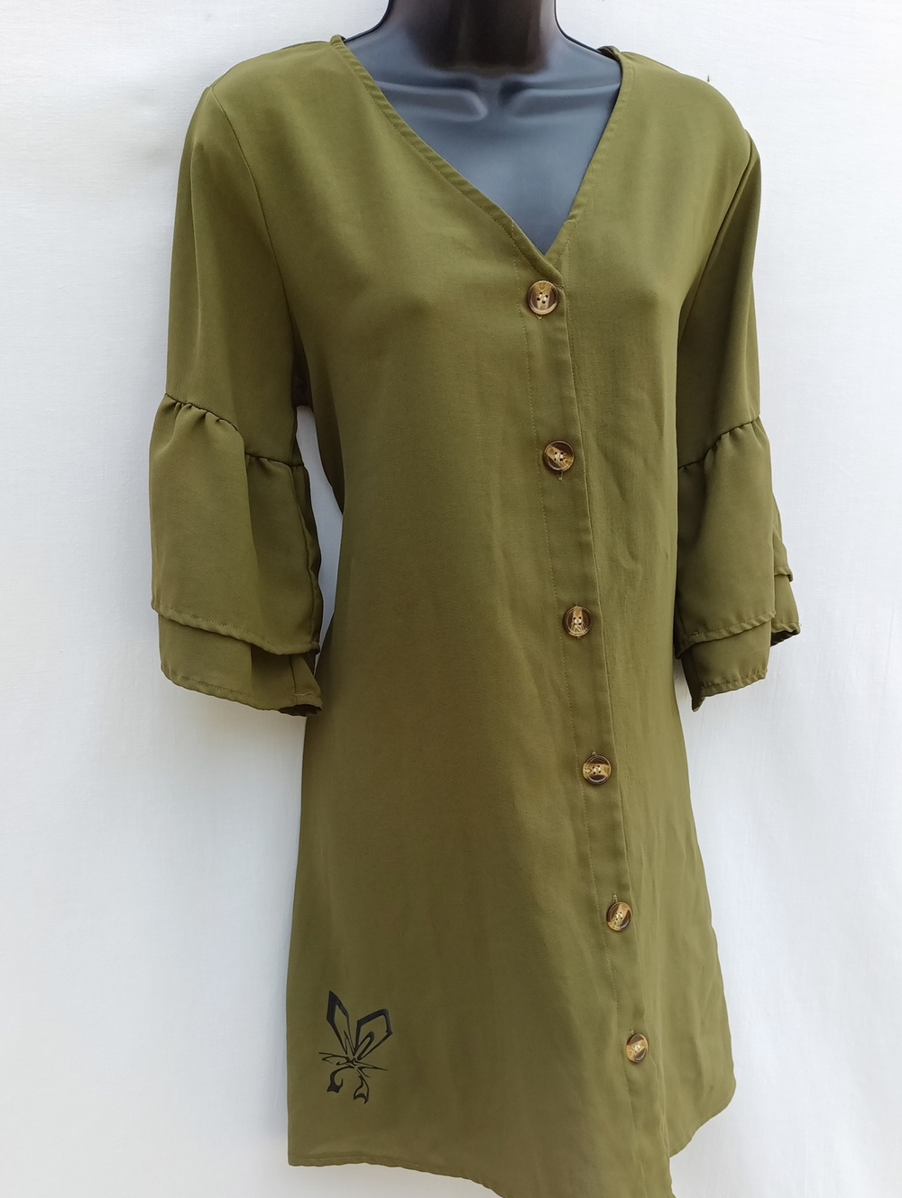 Olive Green Button-Front Women's Blouse
